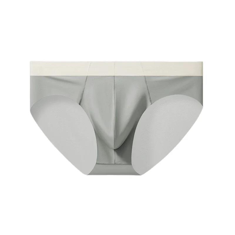 Color-Blocking Waistband Men'S Ice Silk Seamless Underpants Male Fashion Trend Youth Underwear Briefs-RANBAO