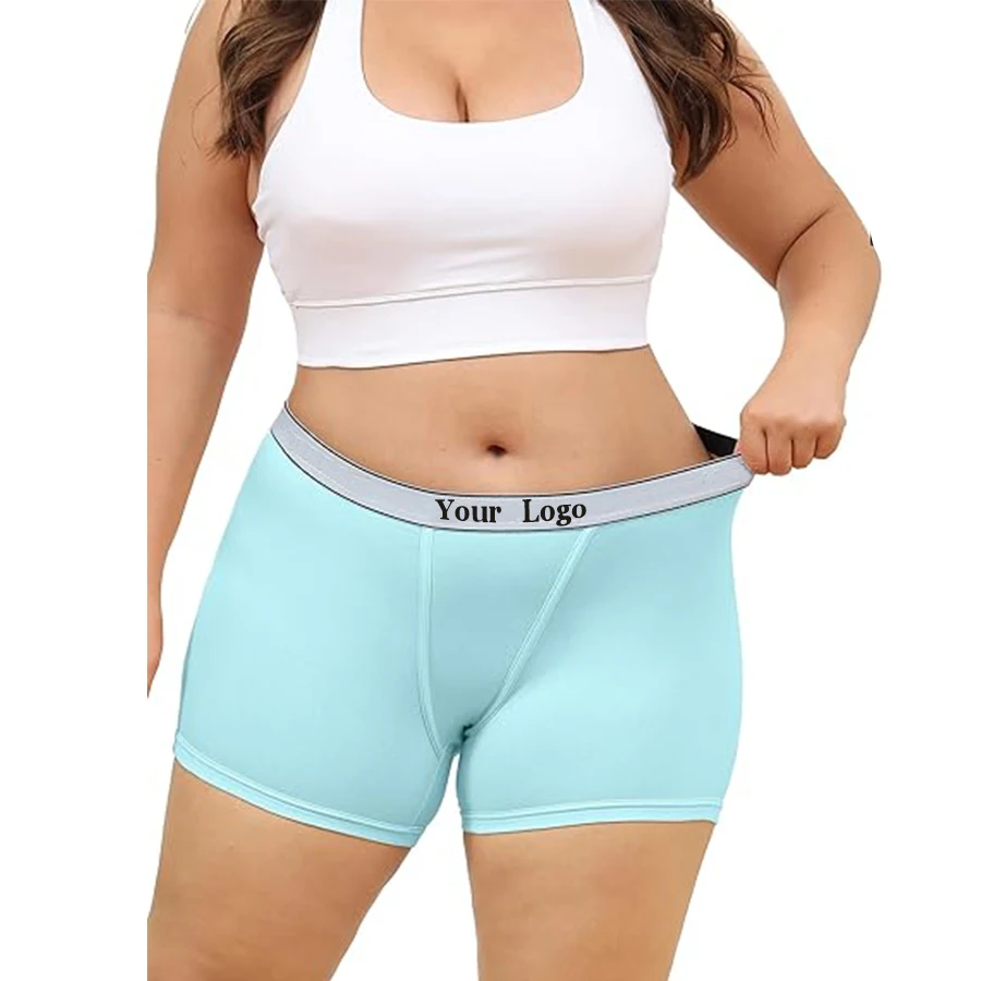 Custom Plus Size Women's Soft Underwear Anti-Chafing Woven Boy Shorts with Logo on Waist Solid Pattern Stretch Boxer Briefs-RANBAO