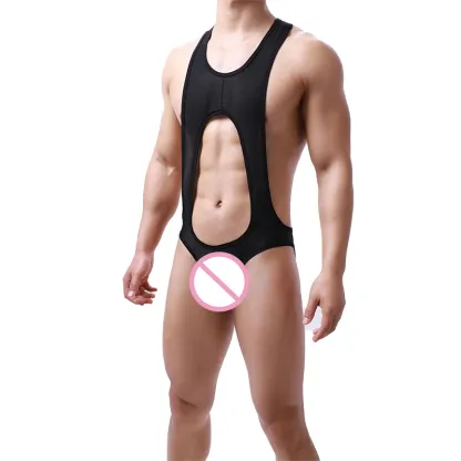 Solid Bodysuits Mens Sexy Underwear Gay Man Bodysuit Hollow Out Mens Bodysuits-RANBAO