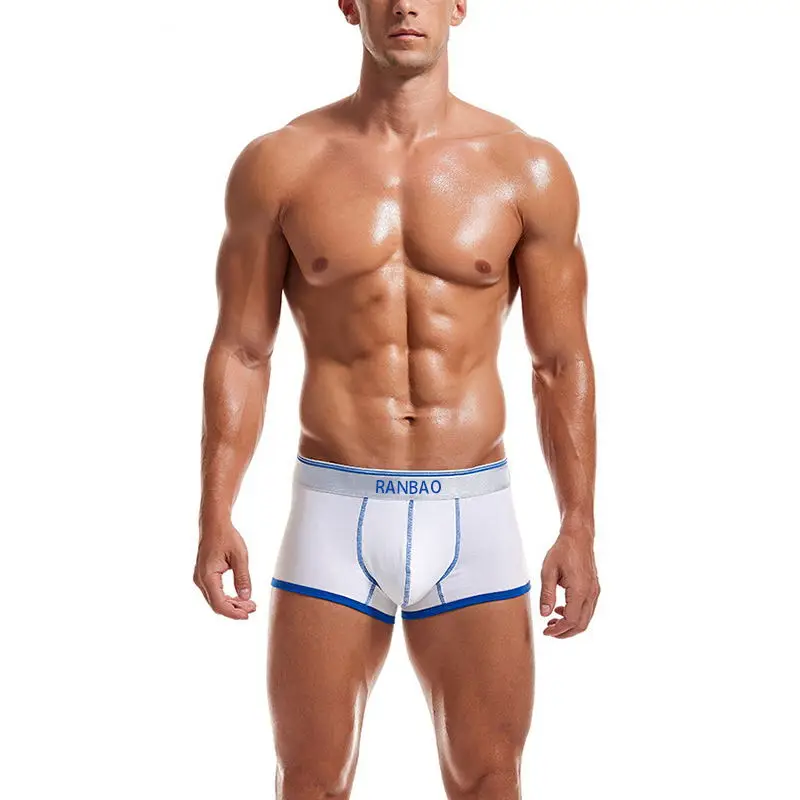 Custom LOGO Professional Made Men Underwear Cotton Low-rise Men Boxer Briefs Shiny Belt Boxer Briefs for Men-RANBAO