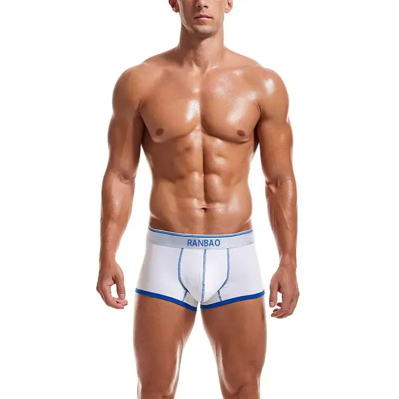 Custom LOGO Professional Made Men Underwear Cotton Low-rise Men Boxer Briefs Shiny Belt Boxer Briefs for Men-RANBAO