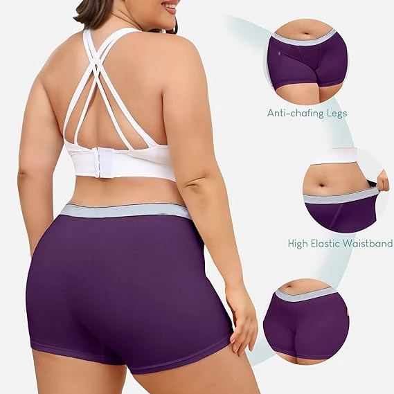 Custom Plus Size Women's Soft Underwear Anti-Chafing Woven Boy Shorts with Logo on Waist Solid Pattern Stretch Boxer Briefs-RANBAO