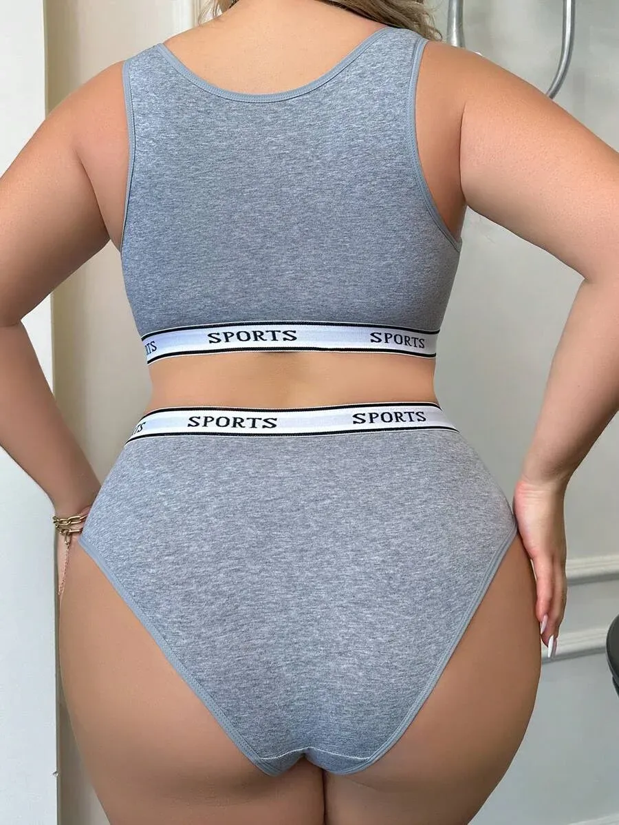 Custom Logo Jacquard Plus Size Boxers Sports Underwear High Stretch Tape Lingerie Set Sports Bra Panty Set for Women-RANBAO