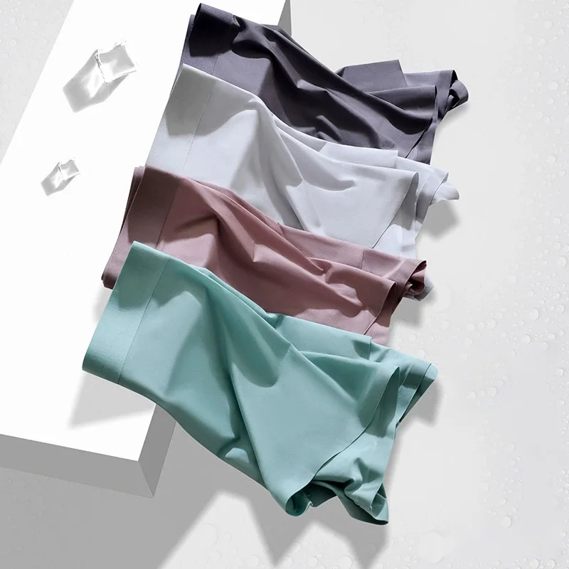 Custom Logo Mid Rise Brief Comfortable Fashionable Breathable Seamless Ice Silk Man Boxer Underwear-RANBAO