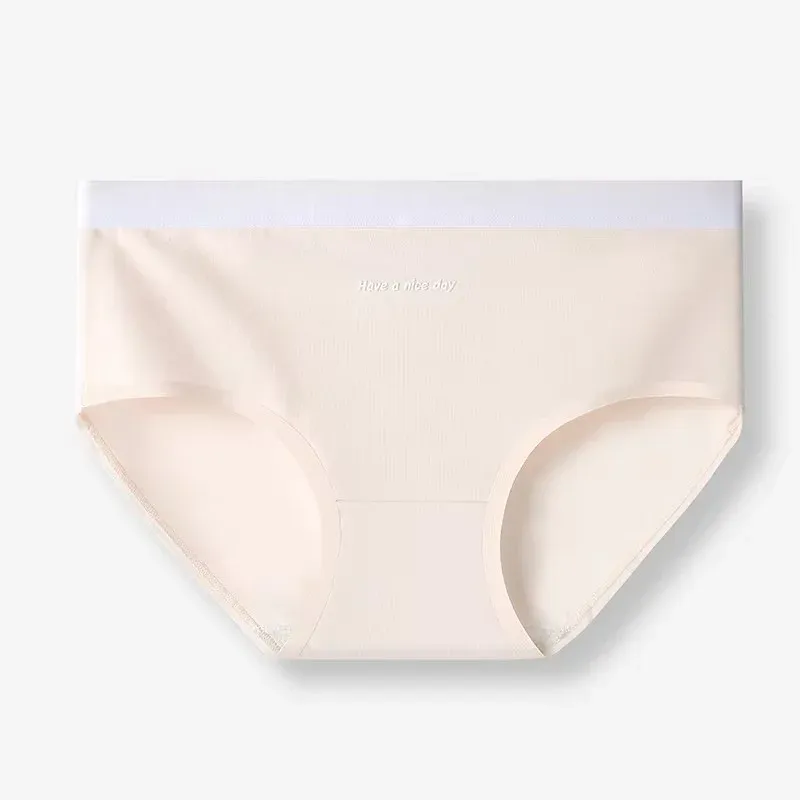 Women's Cotton Mid Rise Briefs Gradient Waistband Everyday Bikini Panties Solid Pattern Ladies Underwear-RANBAO