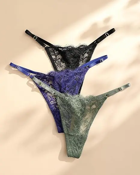 Wholesale Women Adjustable Sexy Low Rise Underwear Breathable T-back Lace G-String Thongs-RANBAO