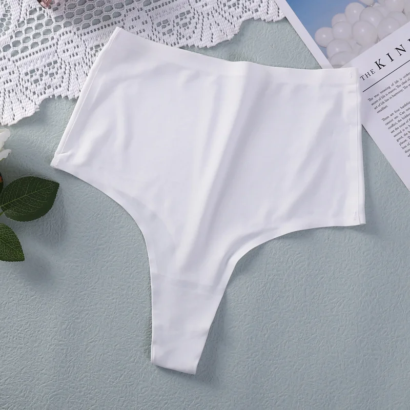High-Waisted Large Size Thong Panties Women's Ice Silk One-Piece Seamless Sexy Panties Sports Quick Dry Briefs Thongs-RANBAO