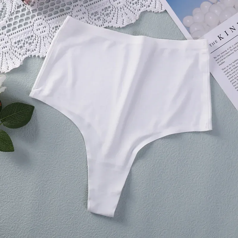 High-Waisted Large Size Thong Panties Women's Ice Silk One-Piece Seamless Sexy Panties Sports Quick Dry Briefs Thongs-RANBAO