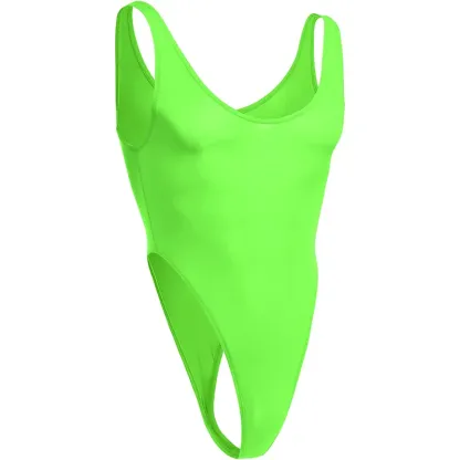 Hot Selling Men Bodysuit Men's Underwear Solid Color Semi-Sheer High Waist Thong Bodysuit. Scoop Neck Swimsuit Underwear-RANBAO