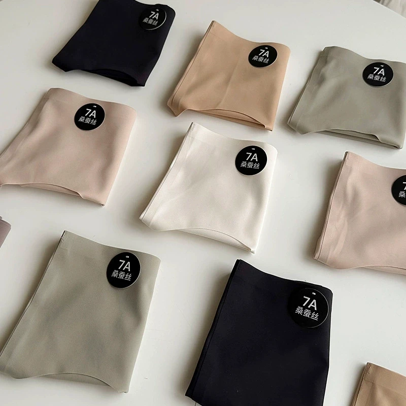 Skin-Friendly Ice Silk Seamless Women'S Underwear Summer High Elasticity Solid Briefs Panties-RANBAO