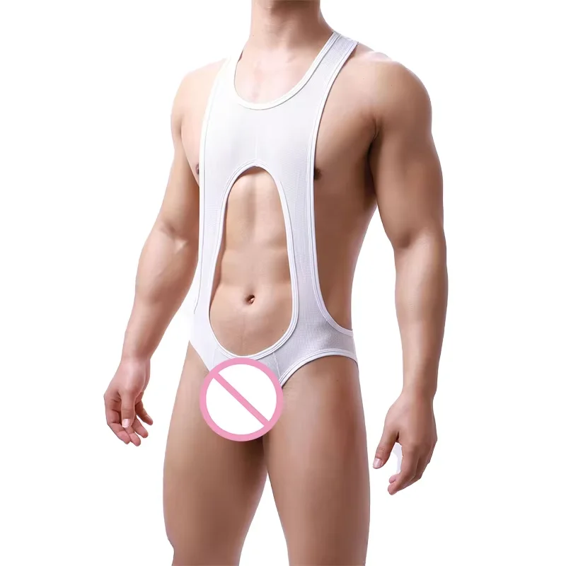 Custom Sexy Bodysuits Underwear New Fitness  Big Pouch Man Bodysuit for Men-RANBAO