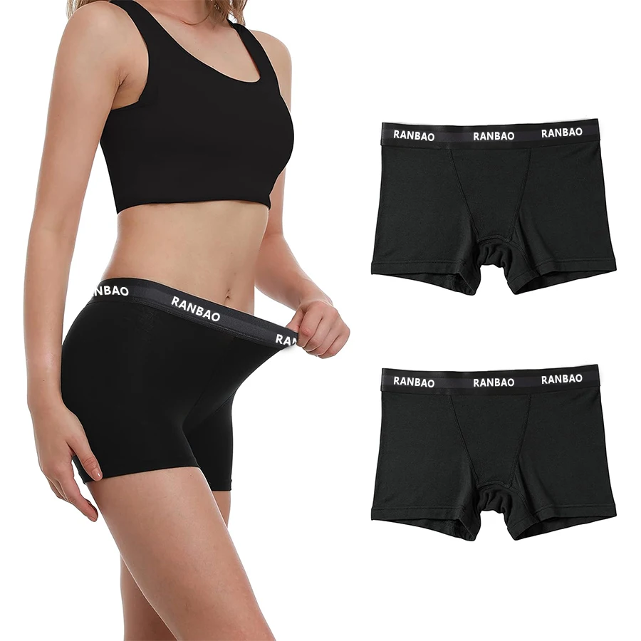 Custom Micro-fiber Waistband Modal Anti Chafing Soft Stretch Panties Womens Underwear Boy Shorts Boxer Briefs for Ladies-RANBAO