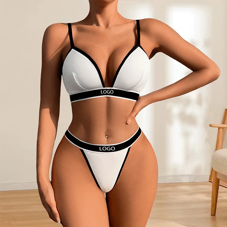 Manufacturer Custom Printing Logo Sizes Lady Sports Bra Thong Set Women Two Pieces Crisscross Bikini Bra Set-RANBAO