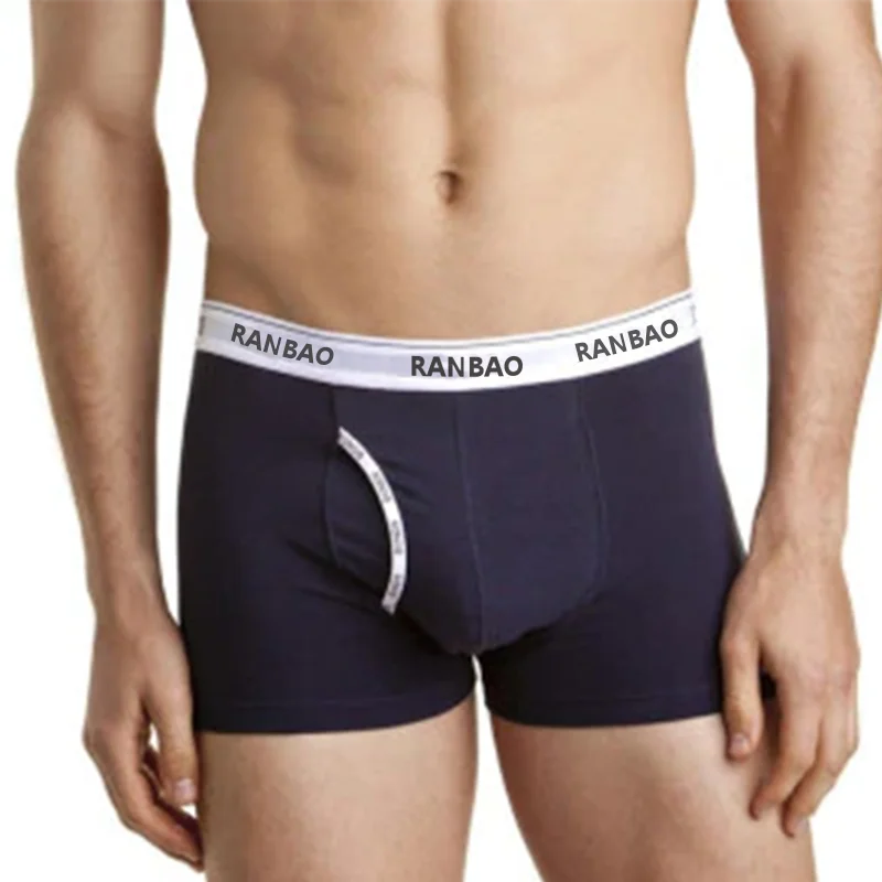 Customized Men's Mixed Size Cotton Boxer Shorts Solid Low-Rise Knitted Underwear with Breathable Feature-RANBAO