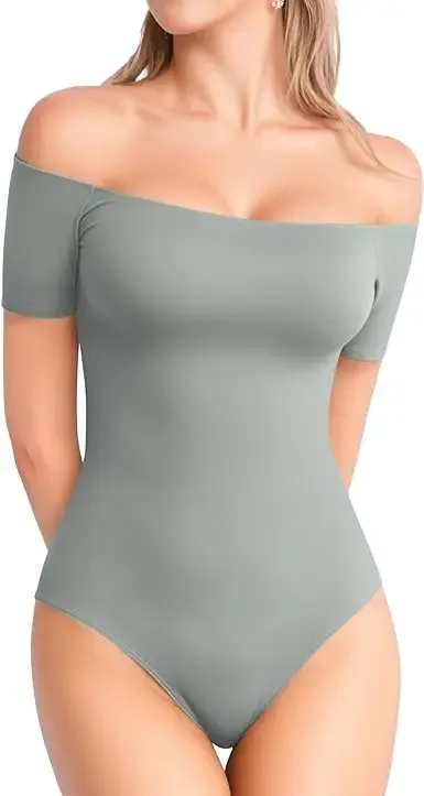 Custom High Quality Off the Shoulder  Sleeve Short Sleeve Bodysuit for Women-RANBAO
