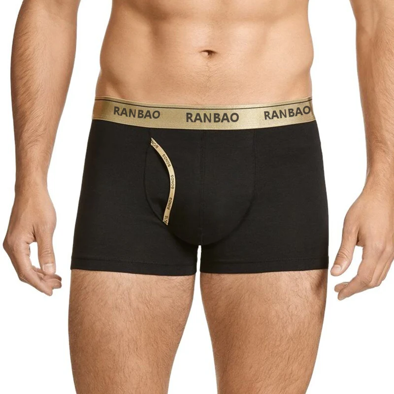 Customized Men's Mixed Size Cotton Boxer Shorts Solid Low-Rise Knitted Underwear with Breathable Feature-RANBAO