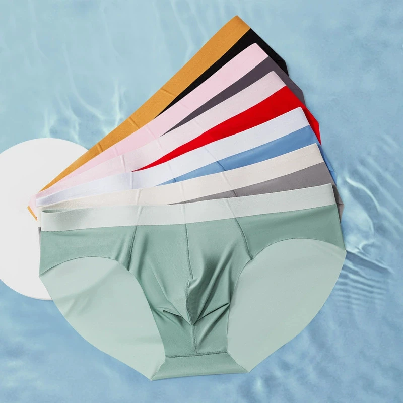 Color-Blocking Waistband Men'S Ice Silk Seamless Underpants Male Fashion Trend Youth Underwear Briefs-RANBAO
