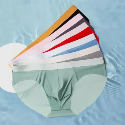 Color-Blocking Waistband Men'S Ice Silk Seamless Underpants Male Fashion Trend Youth Underwear Briefs-RANBAO