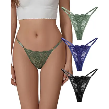 Wholesale Women Adjustable Sexy Low Rise Underwear Breathable T-back Lace G-String Thongs-RANBAO