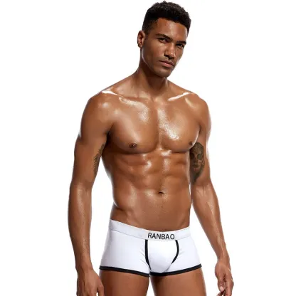 New Trend Men Boxers Briefs Custom Waistband Men Underwear Mens Classic Solid Cotton Stretch Briefs Boxers Shorts-RANBAO