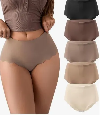 Custom Breathable Ice Silk Seamless High Waisted Underwear Wave Edge No Show Bikini Panties Ribbed Panties Women-RANBAO