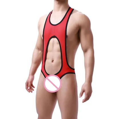 Solid Bodysuits Mens Sexy Underwear Gay Man Bodysuit Hollow Out Mens Bodysuits-RANBAO