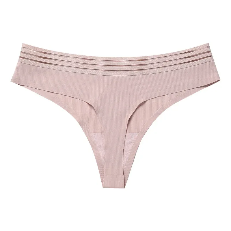 One-Piece Ice Silk String Panties Ribbed Mesh Seamless Panties Ladies Cotton Crotch Girls Sexy Thongs-RANBAO