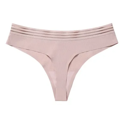 One-Piece Ice Silk String Panties Ribbed Mesh Seamless Panties Ladies Cotton Crotch Girls Sexy Thongs-RANBAO