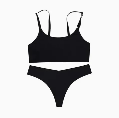 Custom Stylish Solid Cotton Modal Seamless Wireless Bras and Women Underwear Set-RANBAO