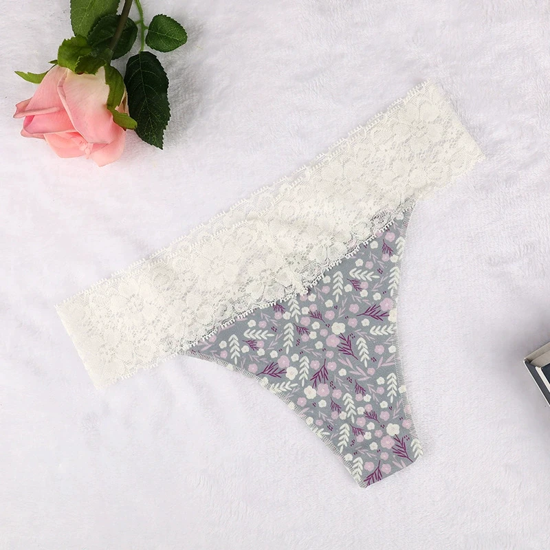 Wholesale Summer Women's Lace Panties Invisible Knitted Pure Sexy Low-waisted Thong Breathable Panties-RANBAO