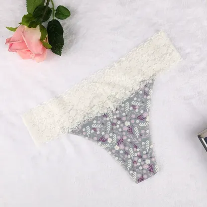 Wholesale Summer Women's Lace Panties Invisible Knitted Pure Sexy Low-waisted Thong Breathable Panties-RANBAO