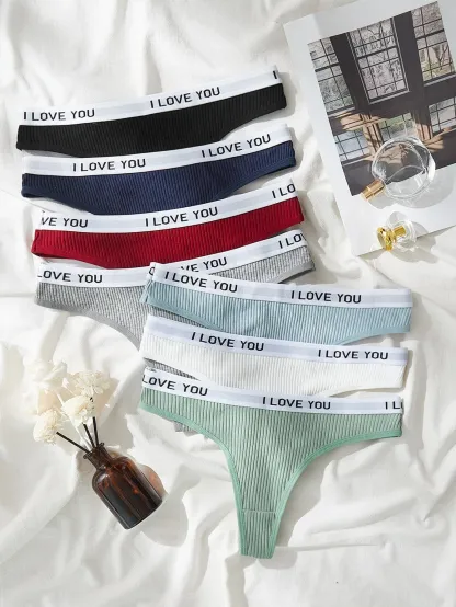 Wholesale Custom Logo Comfortable Fabric Slogan Tape Waist Panty Women Thongs Low-Rise XL 4XL Breathable Print Underwear Adults-RANBAO