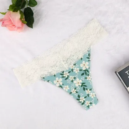 Wholesale Summer Women's Lace Panties Invisible Knitted Pure Sexy Low-waisted Thong Breathable Panties-RANBAO