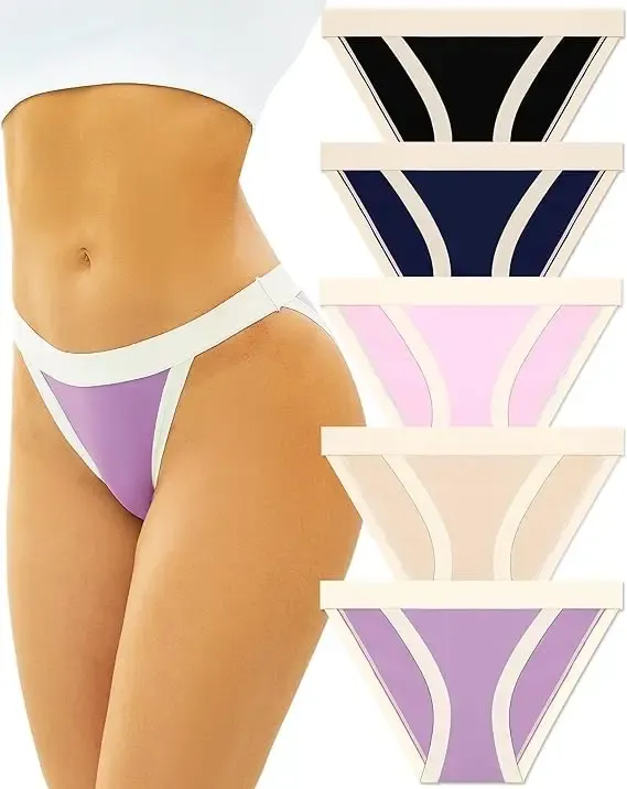 High Cut Polyester String Bikini Panties for Women Sexy Breathable Everyday Low-Rise Hipster Cheeky Underwear-RANBAO