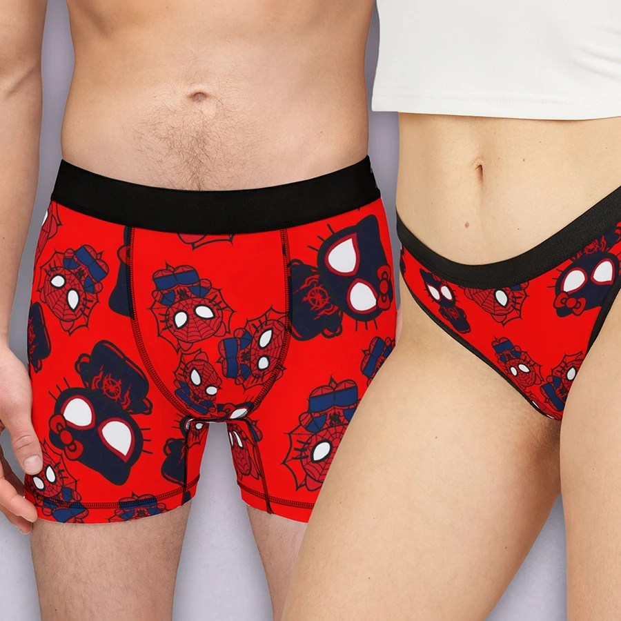 OEM Manufacturer Custom Matching Underwear Christmas Spider Web Hats Noel Couples Boxer & Thong Set-RANBAO