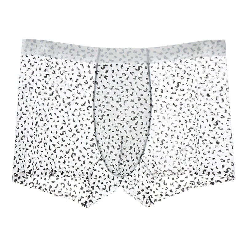 Men'S Summer Leopard Print Sexy Underwear Ice Silk Mid-Waist Comfort Breathable Boxer Briefs-RANBAO
