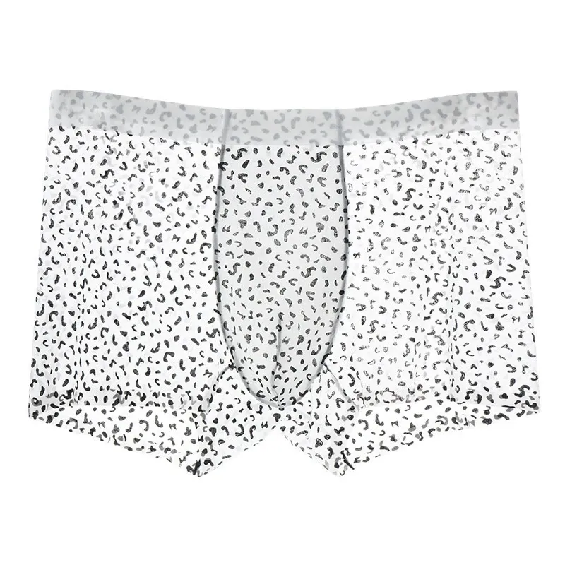 Men'S Summer Leopard Print Sexy Underwear Ice Silk Mid-Waist Comfort Breathable Boxer Briefs-RANBAO