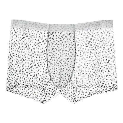 Men'S Summer Leopard Print Sexy Underwear Ice Silk Mid-Waist Comfort Breathable Boxer Briefs-RANBAO