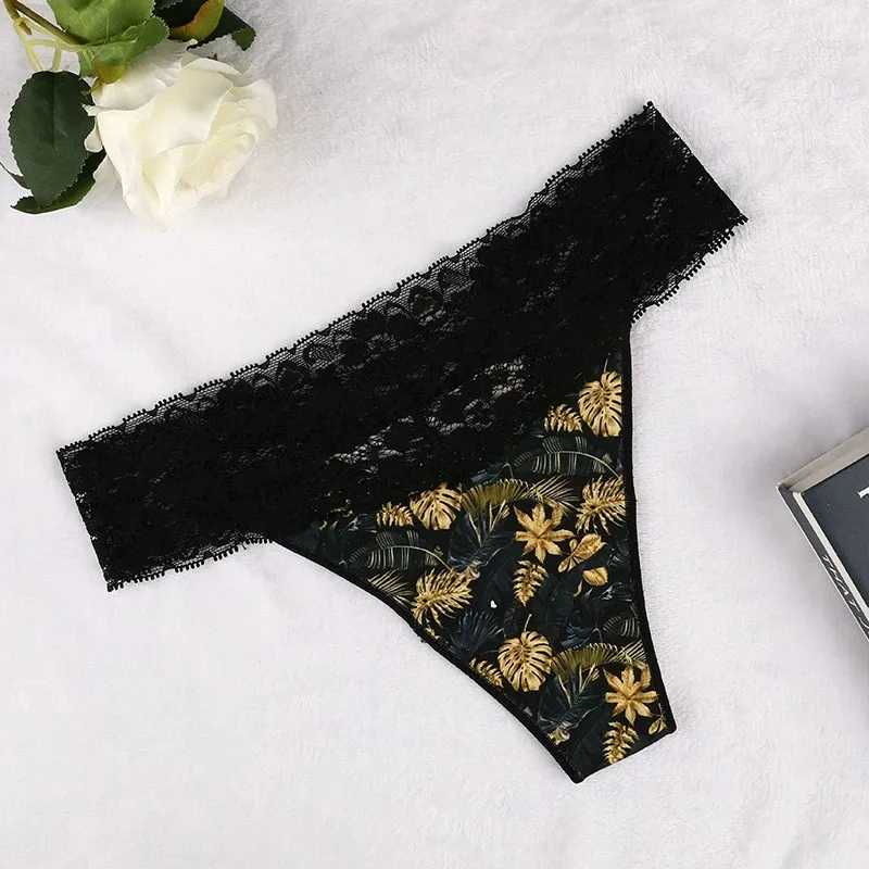 Wholesale Summer Women's Lace Panties Invisible Knitted Pure Sexy Low-waisted Thong Breathable Panties-RANBAO