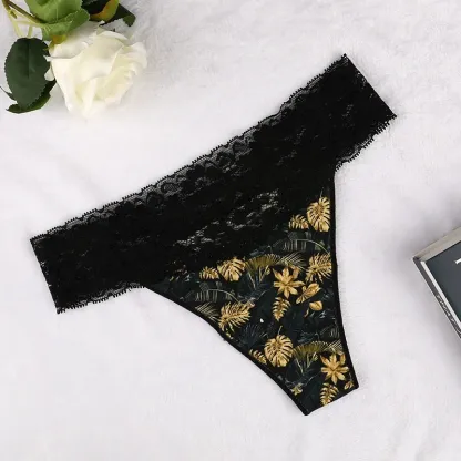 Wholesale Summer Women's Lace Panties Invisible Knitted Pure Sexy Low-waisted Thong Breathable Panties-RANBAO
