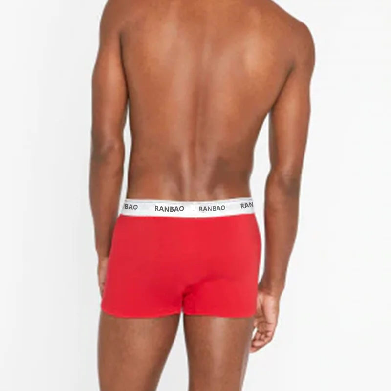 Customized Men's Mixed Size Cotton Boxer Shorts Solid Low-Rise Knitted Underwear with Breathable Feature-RANBAO