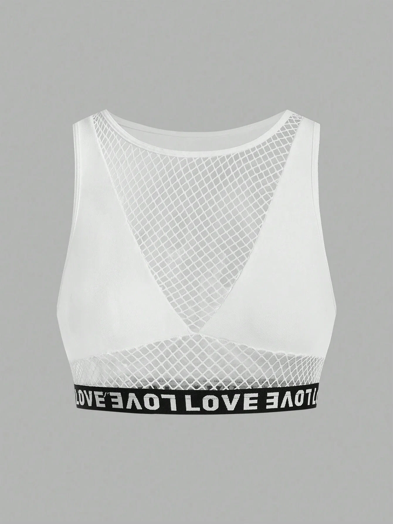 Manufacturer Polyester Elastane Custom Logo Tape Bralettes Mesh Patchwork Crop Top Women Letter Bras-RANBAO