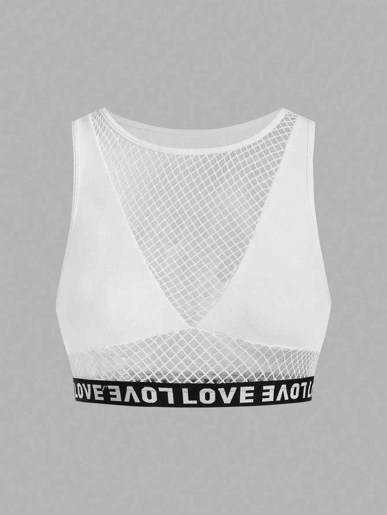 Manufacturer Polyester Elastane Custom Logo Tape Bralettes Mesh Patchwork Crop Top Women Letter Bras-RANBAO