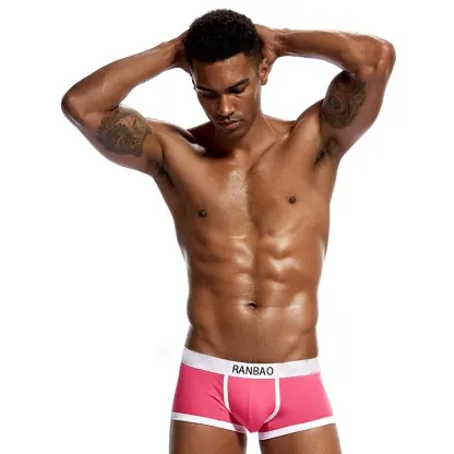 New Trend Men Boxers Briefs Custom Waistband Men Underwear Mens Classic Solid Cotton Stretch Briefs Boxers Shorts-RANBAO