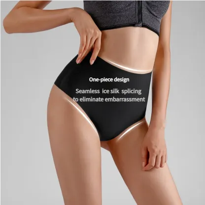 High-Waisted Large Size Thong Panties Women's Ice Silk One-Piece Seamless Sexy Panties Sports Quick Dry Briefs Thongs-RANBAO