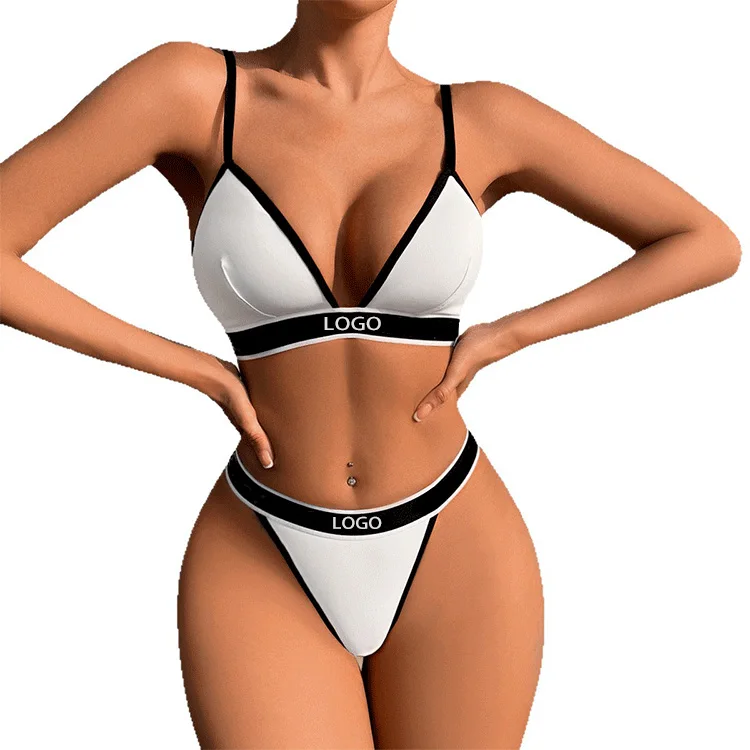 Manufacturer Custom Printing Logo Sizes Lady Sports Bra Thong Set Women Two Pieces Crisscross Bikini Bra Set-RANBAO