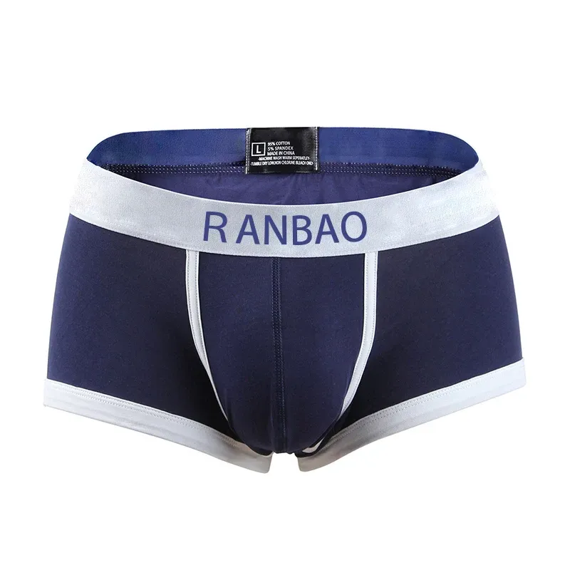 New Trend Men Boxers Briefs Custom Waistband Men Underwear Mens Classic Solid Cotton Stretch Briefs Boxers Shorts-RANBAO