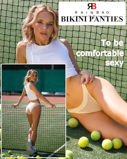 High Cut Polyester String Bikini Panties for Women Sexy Breathable Everyday Low-Rise Hipster Cheeky Underwear-RANBAO