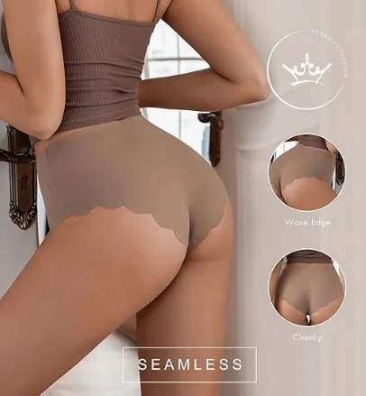 Custom Breathable Ice Silk Seamless High Waisted Underwear Wave Edge No Show Bikini Panties Ribbed Panties Women-RANBAO