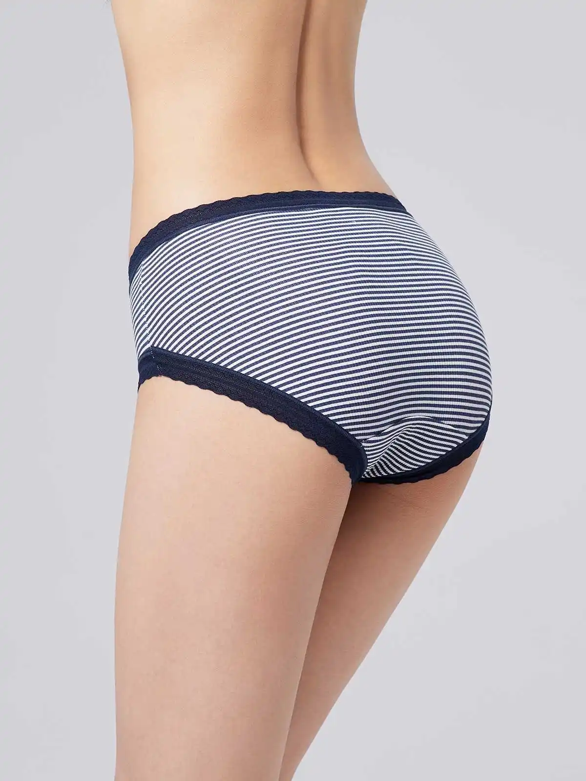 Lady's Custom Lace Hem Women's Full Coverage Panties Stripes Classic Briefs for Female Women's Underwear Lingerie Knickers-RANBAO